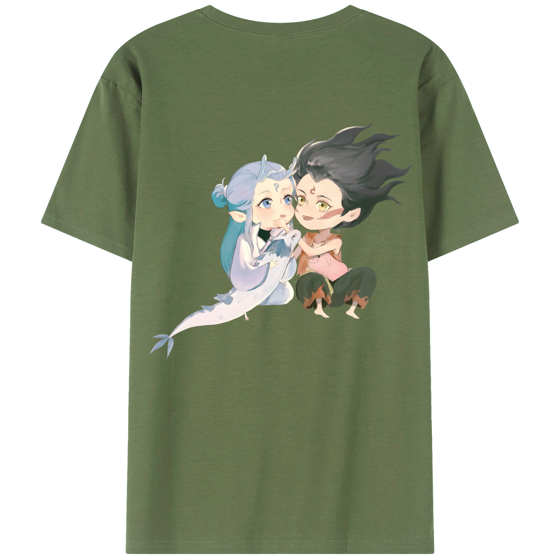 （画像用） Ne Zha 2 ナタ 魔童の大暴れ 綿100％ メンズ半袖Tシャツ（バックプリント） 通気性